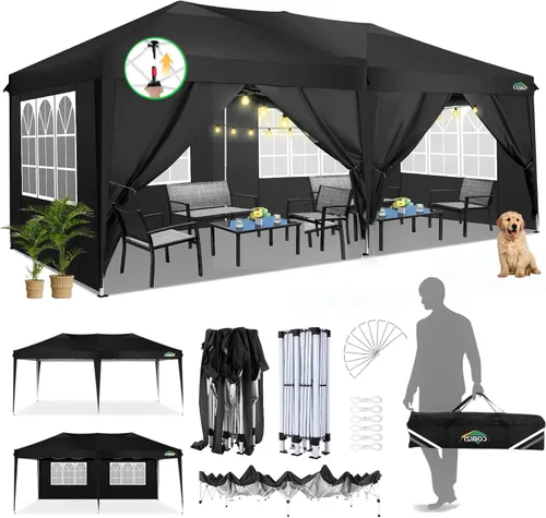 COBIZI - Toldo desplegable de 10 x 20 pies con 6 paredes, impermeable y con protección UPF 50+, ideal para bodas, fiestas, eventos al aire libre y