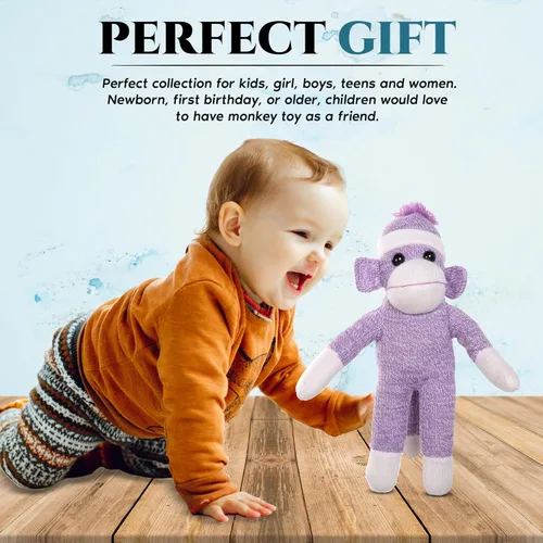 Miniatura 5 de Plushland Adorable Mono de Calcetines, El Original y Tradicional Juguete de Animal de Peluche Tejido a Mano - Regalo para Niños, Bebés, 16" púrpura