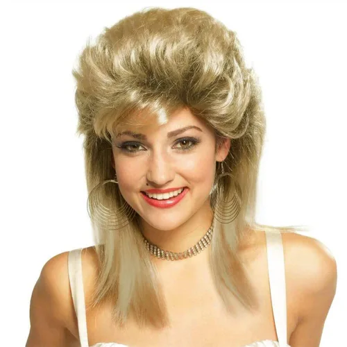 Miniatura 39 de Swiking Pelucas negras de salmonete para mujer, rizado hasta el hombro, pelo esponjoso de los años 70 y 80, Rocker Party Cosplay Pelucas sintéticas
