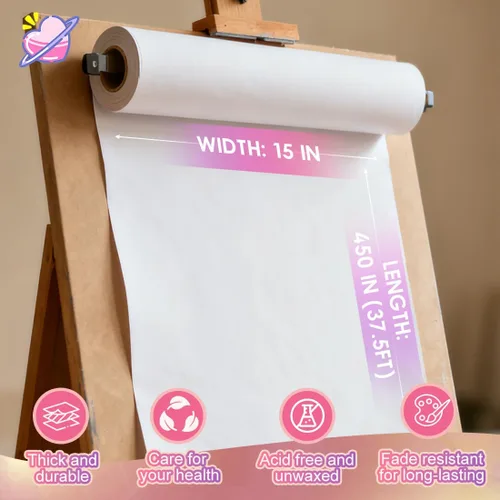Miniatura 2 de PerkHomy - Rollo de papel kraft de 15 x 450 pulgadas, rollo de papel de caballete blanco para niños, envoltura de regalos en movimiento, tablón