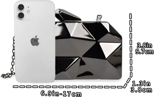 Miniatura 9 de QZUnique Bolso de mano de metal de celosía, bolso de noche geométrico abstracto con cadena de corte de piedra para mujer