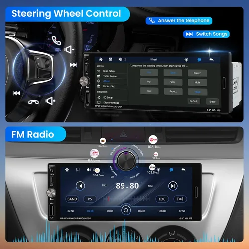 Miniatura 5 de Estéreo de coche de un solo DIN con CarPlay inalámbrico Android Auto Mirror Link, radio de coche, unidad auricular manos libres Bluetooth de 6.9