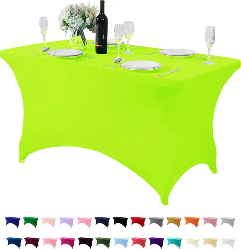 Miniatura 84 de Mantel de elastano para mesas de 4, 6 u 8 pies, mantel elástico universal ajustable para fiestas, banquetes, bodas y eventos - Verde manzana