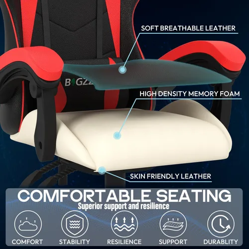 Miniatura 6 de Bigzzia Silla de juegos con cojín térmico, sillas ergonómicas de videojuegos con almohada y soporte lumbar, silla de computadora ajustable en altura