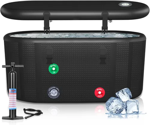 Tina de inmersión fría XXL para atletas, compatible con enfriadores de agua, inflable de 195 galones con tapa aislada, bañera de hielo portátil para