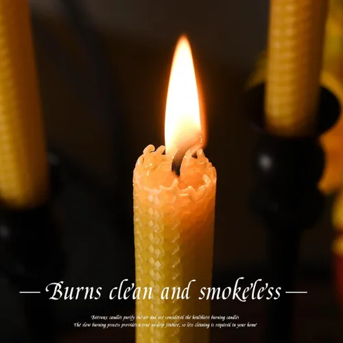 Miniatura 3 de Paquete de 4 velas cónicas de cera de abeja enrolladas a mano, sin humo, sin goteo, orgánicas, sin aroma, 8 pulgadas en amarillo natural