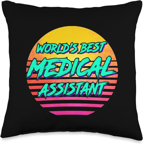 Funny Medical Assistant Nursing Apparel Funny Worlds Best Medical Assistant Retro 1980s CMA - Almohada de tiro CMA, 16 x 16 pulgadas, multicolor