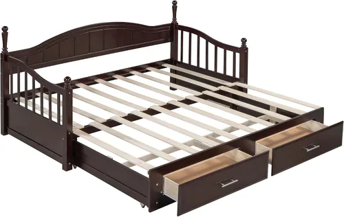 Miniatura 6 de Harper & Bright Designs Sofá cama individual de los años 80 y 90 con nido, base de cama extensible con 2 cajones de almacenamiento, cabecera Blanco