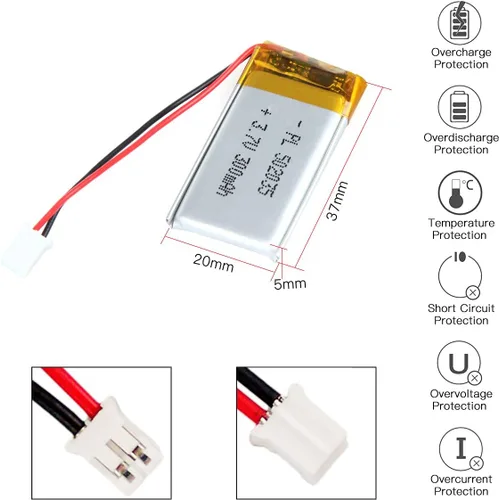 Miniatura 2 de 3.7V 300mAh Batería 502035 Li-ion Li-ion Li-Po recargable de iones de litio con conector de paso 2P PH 0.079 in