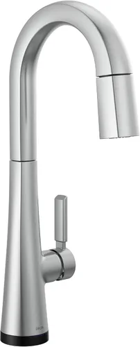 Delta Grifo Monrovia Touch Bar Grifo de níquel cepillado, grifo de fregadero de barra de un solo agujero, grifos de barra húmeda con rociador