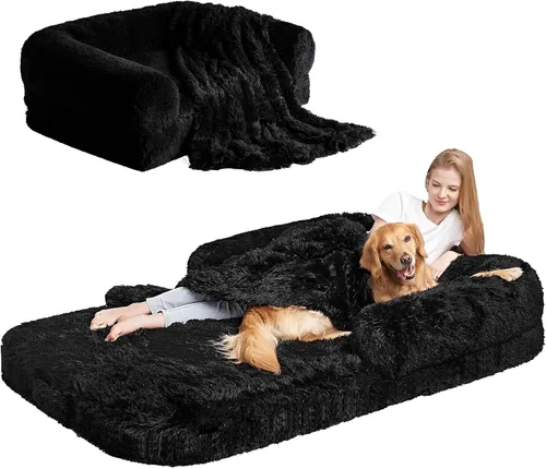 Miniatura 13 de EHEYCIGA Cama plegable XL para perros, 46 x 34 x 6.5 pulgadas, sofá cama mullida de piel sintética para perros grandes, cama ortopédica calmante