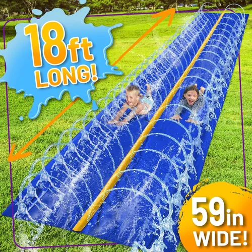 Miniatura 3 de Stargo 18 x 5 pies – Salpicaduras y tobogán deslizante, toboganes acuáticos para niños – Tobogán acuático para niños al aire libre divertidos Azul