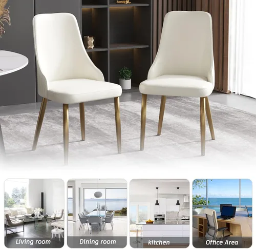 Miniatura 6 de Juego de 6 sillas de comedor tapizadas de 36.6 pulgadas, sillas de comedor modernas con marco de metal dorado y respaldo, silla de comedor de piel