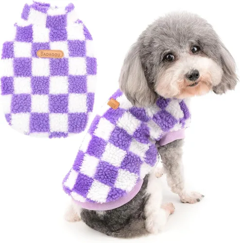 Miniatura 10 de Zunea Abrigo mullido para perros pequeños, hembras y niños, chaqueta de invierno de forro polar cálido, abrigo a cuadros, ropa mullida para Rosado