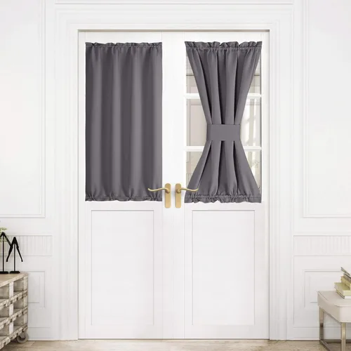 Miniatura 67 de NICETOWN Cortinas opacas unicolor con aislamiento térmico para puerta francesa, granja, oscurecimiento de habitación, puertas y ventanas de Marrón