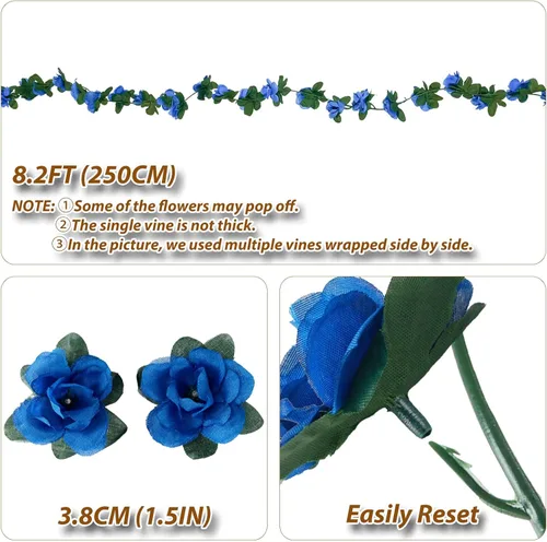 Miniatura 3 de Miracliy 5 guirnaldas de flores azules artificiales de 41 pies, guirnalda floral de primavera falsa para telón de fondo de pared de flores, boda