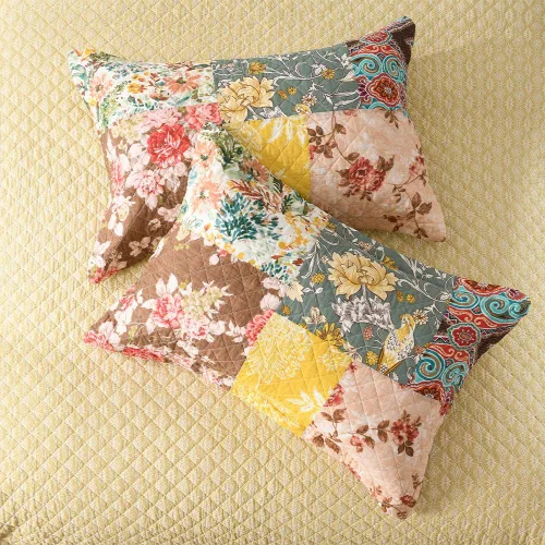 Miniatura 7 de ENASAL Juego de colcha de algodón reversible, juego de ropa de cama de lujo, vintage, rústico, precioso, cachemira, floral, amarillo, colcha