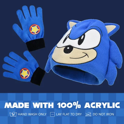 Miniatura 6 de Concept One Sonic The Hedgehog - Conjunto de gorro y guante, gorro y guantes de invierno de punto para niños