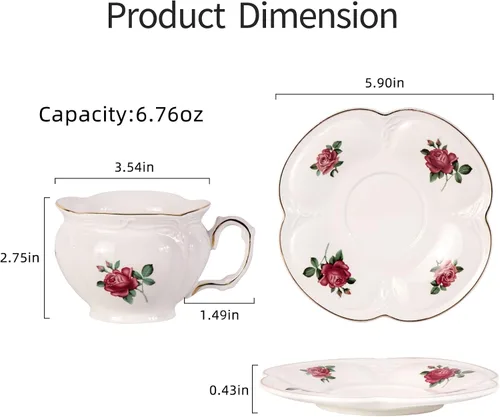 Miniatura 5 de KAMMAK - Juego de 2 tazas de té y platillos, tazas de café de porcelana, tazas de espresso apilables de 6.8 onzas, demitasses de cerámica para café