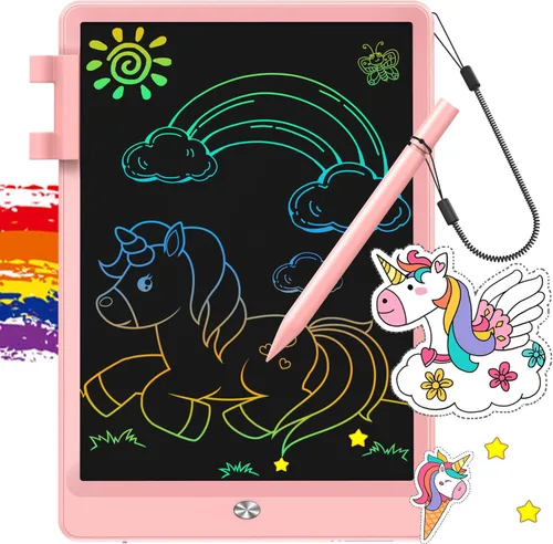 FLUESTON Tableta de escritura LCD para niños, tablero de garabatos de 10 pulgadas, almohadilla de dibujo colorida para niños pequeños, juguetes Rosa