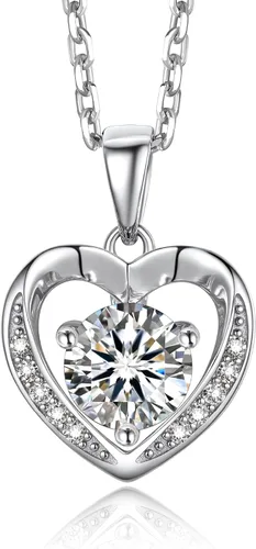 MomentWish Collar de corazón para mujer, moissanita, diamante de imitación, plata de ley 925