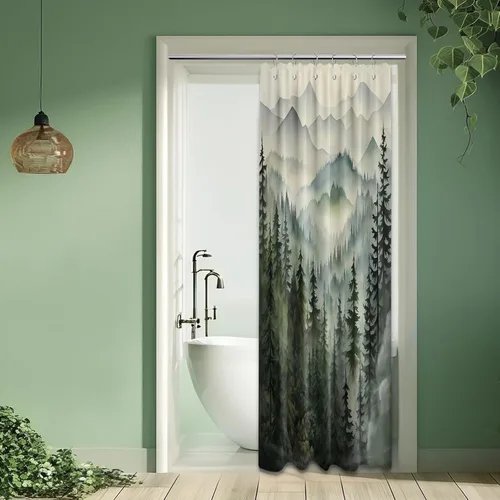 Miniatura 12 de Cortina de ducha azul marino de bosque Cortina de ducha azul oscuro de montaña y naturaleza para decoración de baño de hombres, tela impermeable
