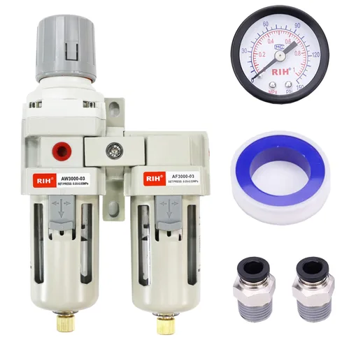 Miniatura 9 de RIH Sistema de secado de aire - Filtros de aire dobles NPT de 1/2 pulgada, filtro de partículas de 5 micras y regulador de presión de aire, calibre