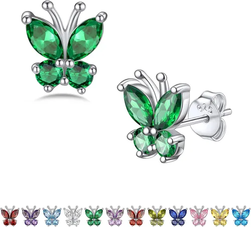 Bestyle Anillo de collar de mariposa con piedra natal plateada para mujeres, delicado y lindo regalo de joyería de mariposa para mujeres en