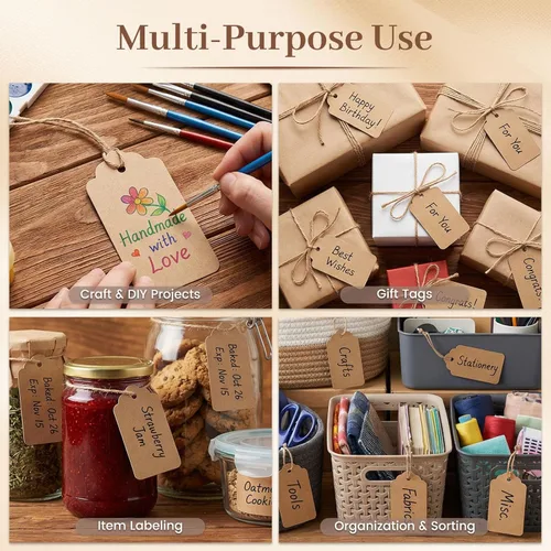 Miniatura 2 de SallyFashion 100 etiquetas de regalo con cuerda adjunta, etiquetas colgantes de papel kraft de 1.7 x 2.8 pulgadas para ropa, manualidades, boda, 100