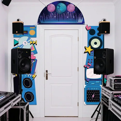 Miniatura 6 de Telón de fondo de discoteca para decoración de fiesta de cumpleaños, regreso a los años 80, 90, retro, para porche, radio, boombox, cabina de fotos