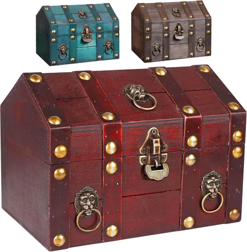 Caja grande de madera vintage con cerradura de metal, joyero de madera antigua, cajas decorativas hechas a mano, organizador rectangular para