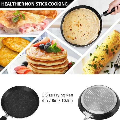 Miniatura 7 de AYNEFY Sartén antiadherente para crepes, revestimiento de granito, sartén plana para hornear huevos, sartén para tortillas, compatible con todas