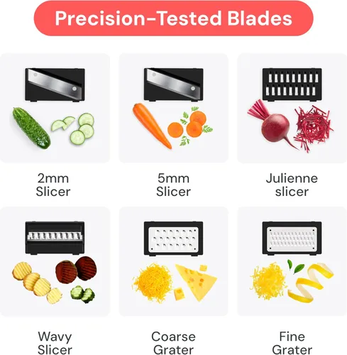 Miniatura 4 de Fullstar Mandoline Slicer for Kitchen, Fruit Cutter, Cheese Grater, Cucumber Slicer, Veggie Spiralizer, Food Cutter & Kitchen Gadgets & Gifts with