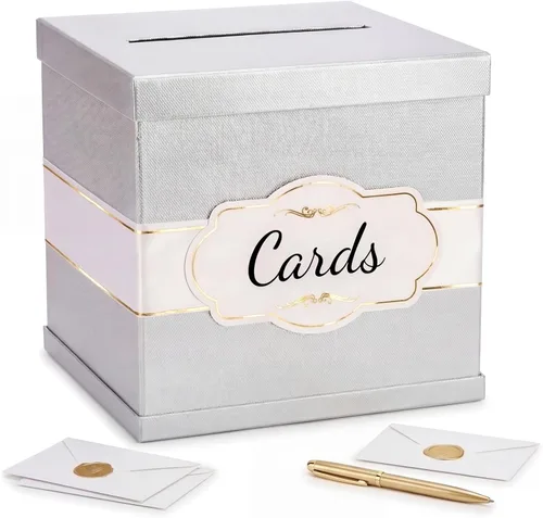 Miniatura 12 de Merry Expressions Caja de tarjetas de boda en blanco y negro de 10 pulgadas para fiestas, tarjetas de regalo para cumpleaños, graduación, recepción