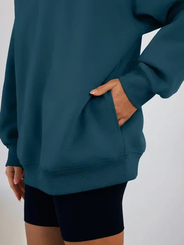 Miniatura 5 de Trendy Queen Sudaderas con capucha de gran tamaño para mujer, cómodas sudaderas de otoño a la moda 2025, trajes casuales de forro polar con bolsillos