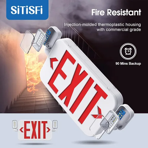 Miniatura 3 de Combo de luz LED de salida de emergencia con dos luces principales ajustables y batería de respaldo, iluminación de salida de emergencia comercial