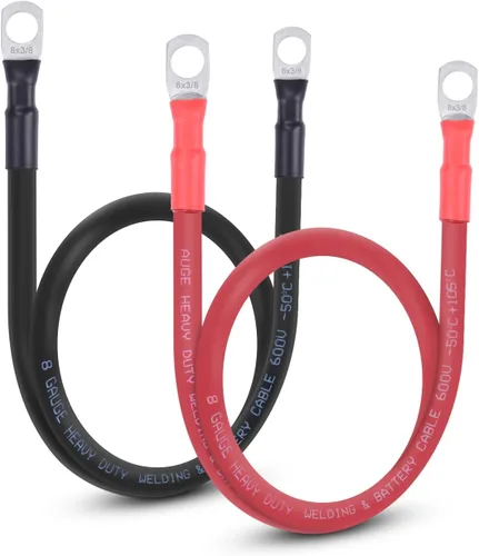 Miniatura 11 de Cable de batería flexible de 1/0 AWG con terminales de 3/8" - Alambre de cobre puro OFC para inversor y soldadura para automotriz, solar, RV