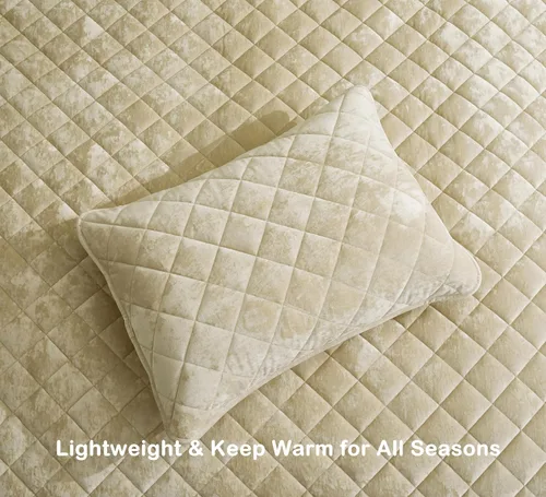 Miniatura 6 de Chezmoi Collection Lux - Juego de edredón de terciopelo beige Queen, 3 piezas, ropa de cama de terciopelo envejecido de felpa para todas