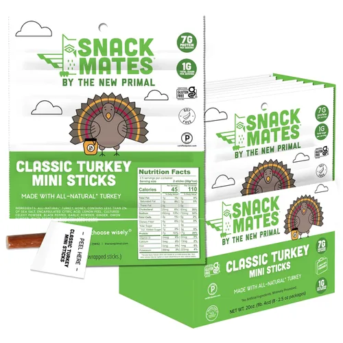 Miniatura 11 de The New Primal Snack Mates - Palitos de pavo, bocadillos saludables sin gluten para niños, aperitivos bajos en azúcar y alto en proteínas, mini