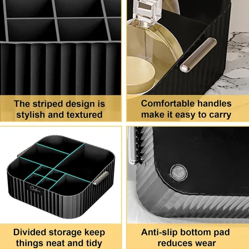 Miniatura 5 de DASITON Organizador de maquillaje acrílico, soporte para brochas de maquillaje con 9 ranuras, almacenamiento de maquillaje con asa, organizador
