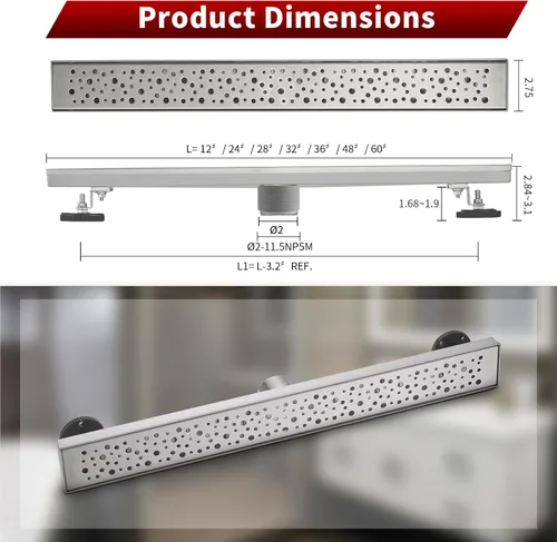 Miniatura 6 de Sharp-tec Drenaje lineal de ducha de 24 pulgadas, drenaje de piso rectangular cepillado, canal de drenaje de diseño en forma de V, acero inoxidable