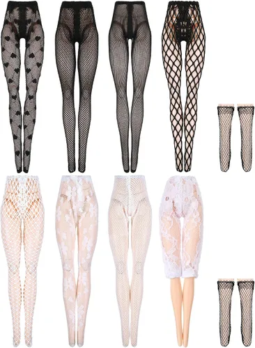 Miniatura 11 de Sotiff 10 pares de medias de encaje para muñeca hechas a mano, calcetines largos de Navidad, accesorios para muñecas de Navidad, leggings para ropa