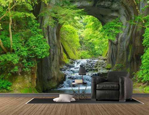 Miniatura 3 de Reyhui - Mural de pared con imagen de bosque y arroyo, papel tapiz grande con escena natural para dormitorio, sala de estar, fondo de TV, sofá