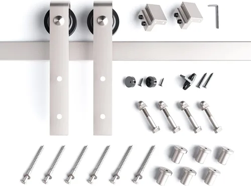 Miniatura 7 de EaseLife Kit de rieles de níquel cepillado para puerta corrediza de granero de 8 pies, polea en J básica, resistente, se desliza suavemente