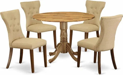 East West Furniture DLGA5-ANA-03 - Juego de mesa y sillas de cocina de 5 piezas, incluye una mesa de comedor redonda con gotas y 4 sillas de comedor