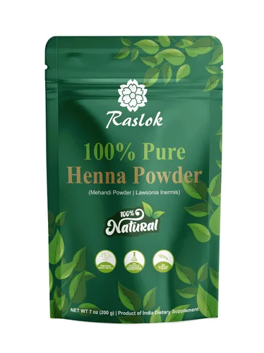 Miniatura 2 de Raslok Polvo de henna 100% puro – Lawsonia Inermis – Triple tamizado fino para el cuidado del cabello – Vegano – 7 oz