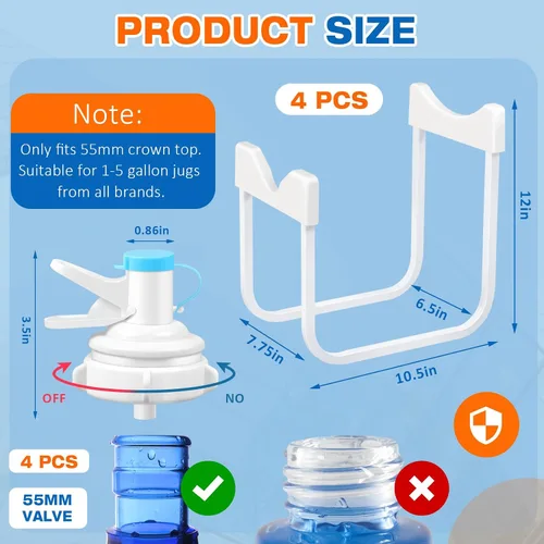 Miniatura 2 de Cinnvoice 4 juegos de metal de 3 a 5 galones de soporte para jarra de agua y válvula dispensadora de agua, soporte antideslizante para botella