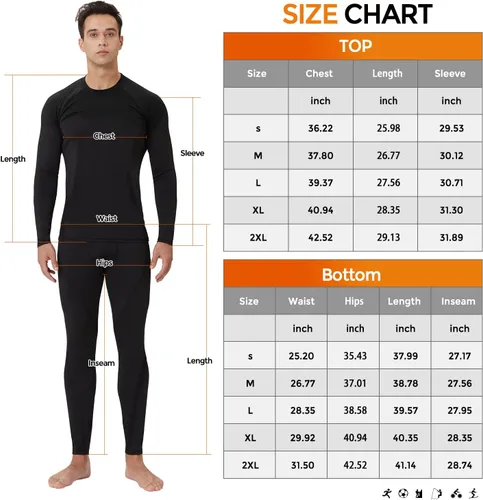 Miniatura 7 de CL convallaria 2 Pack Thermal Underwear for Men - Warm Fleece Lined Long Johns - Winter Gear Base Layer Tops & Bottoms Set