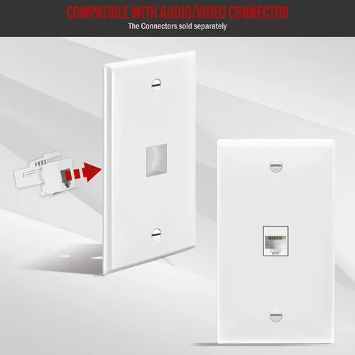 Miniatura 3 de ENERLITES Placa Keystone RJ45 de 1 puerto compatible con Cat7 Cat6 Cat5, para módulos multimedia de voz, datos y audio/video, 1 banda 4.50 x 2.76