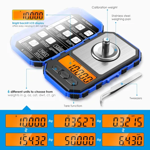 Miniatura 3 de AMIR Báscula digital de miligramo de 1.76 oz/0.00 oz, báscula portátil de joyería, báscula electrónica de bolsillo de alta precisión, LCD